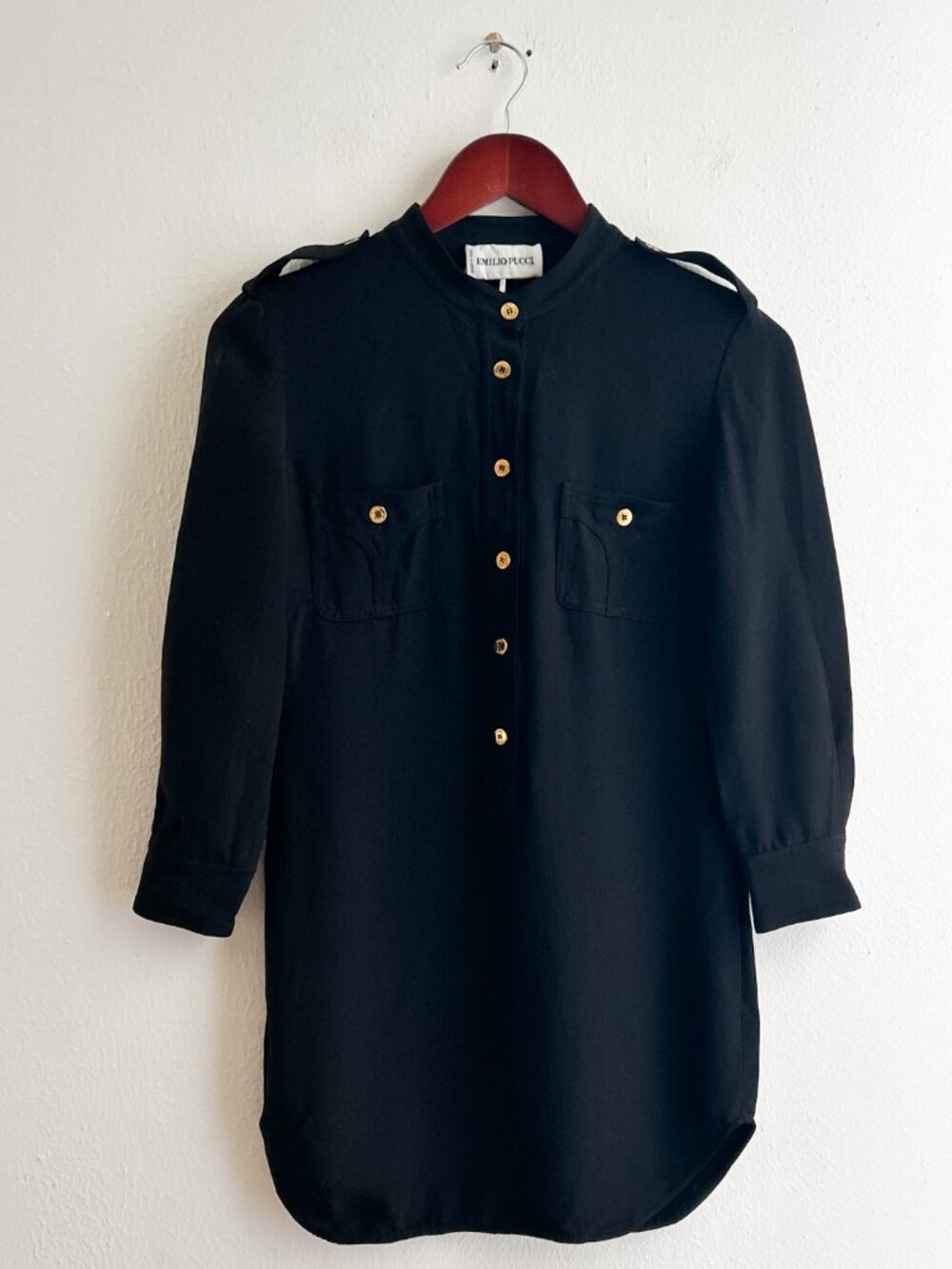 Emilio Pucci Silk Button Down w/Military sleeves and Gold Tone Buttons